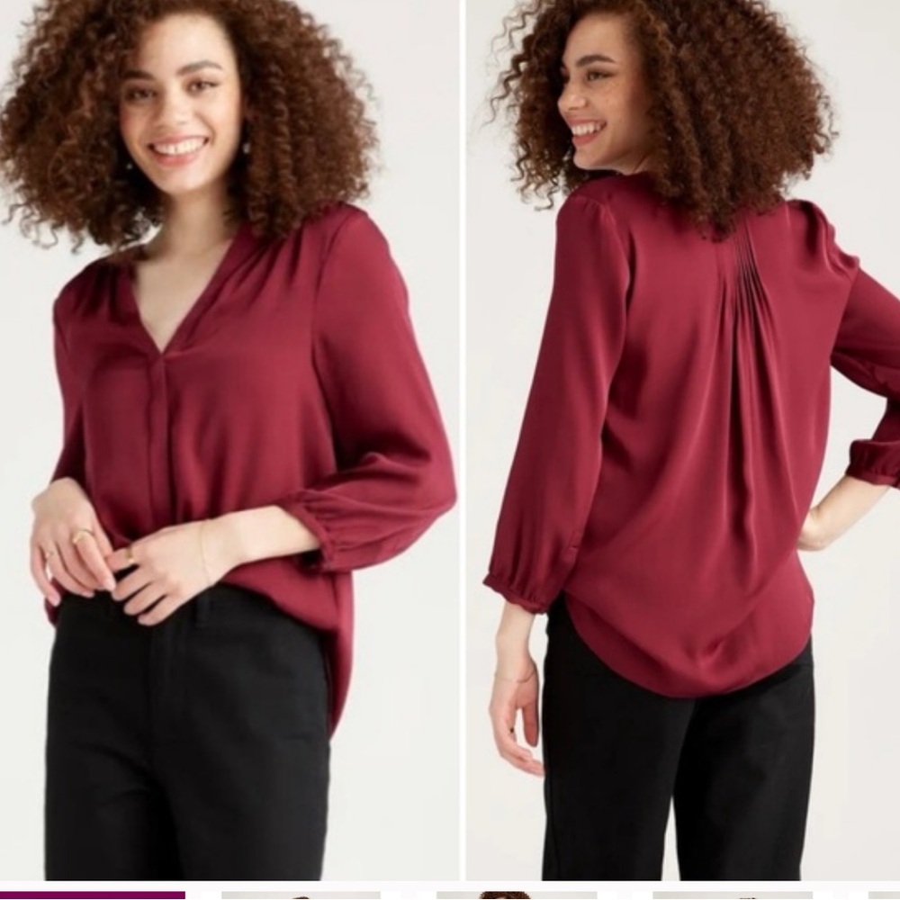 QUINCE Washable Stretch Silk Pleat Back Blouse